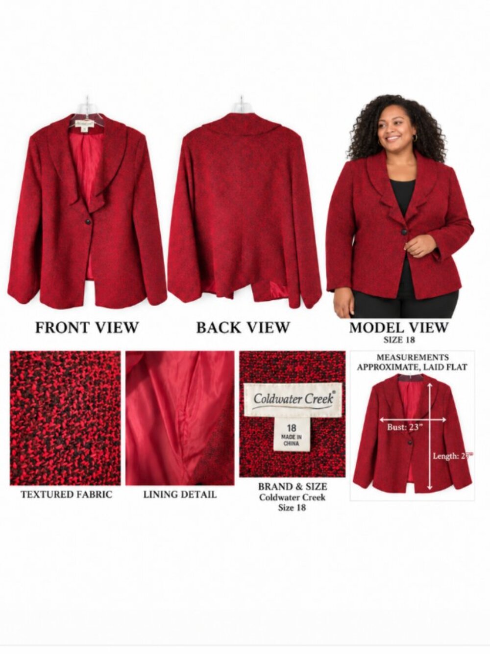 Coldwater Creek Textured Red Single-Button Blazer — Size 18